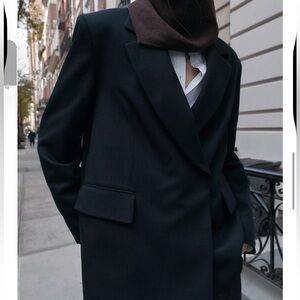 NET Zara Women's M Navy Oversize Double-Breasted Twill Blazer Old Money 8615